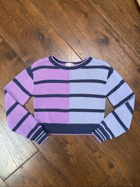 Splendid- Girls Miss Match Striped Cropped Sweater - Navy/Purple - Size: 7Y